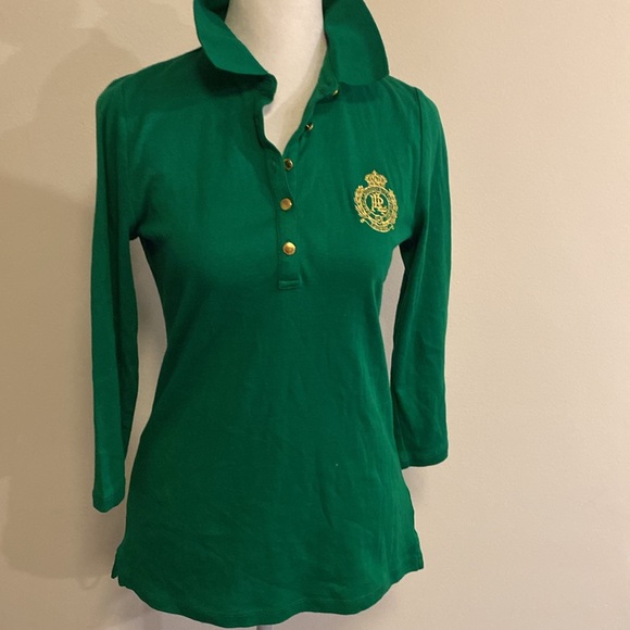 Lauren Ralph Lauren cotton green blouse with 3/4 sleeves, 1/4 button up size M - Picture 2 of 9